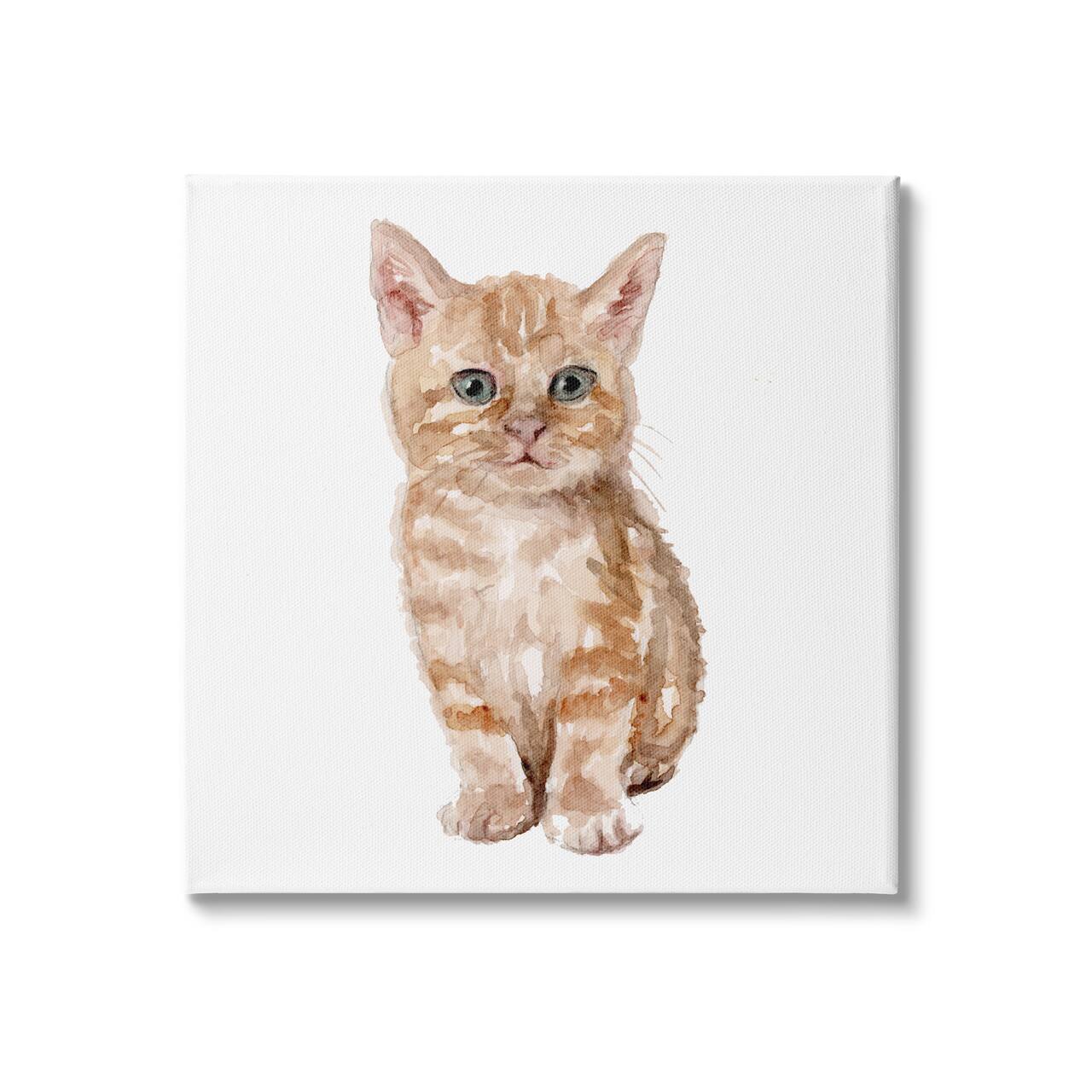 Stupell Industries Tabby Cat Kitten Watercolor Portrait Nursery Animal Canvas Wall Art